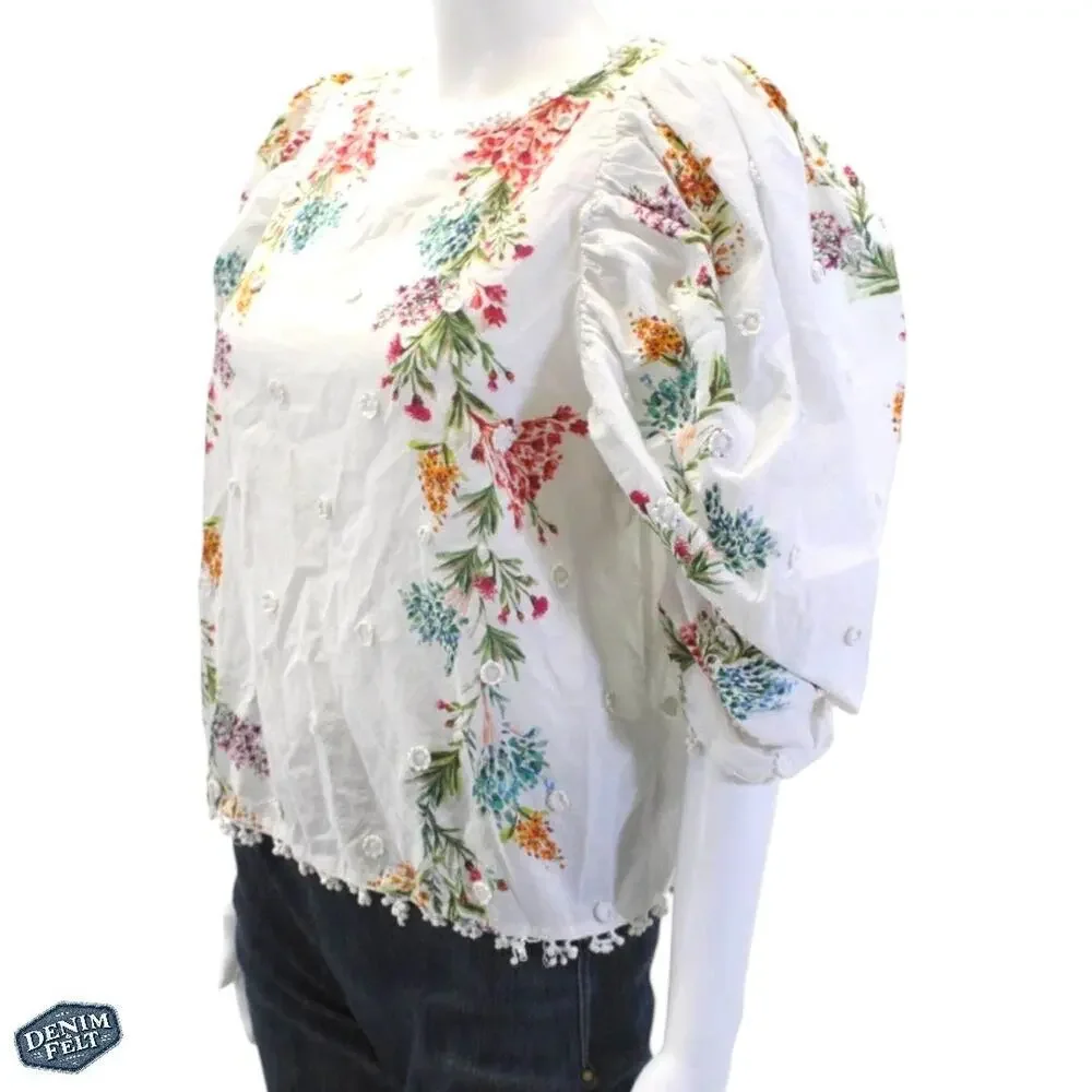 FARM‎ RIO Women’s Louise Floral Print Puff Sleeve Button Up Top In Multi Color